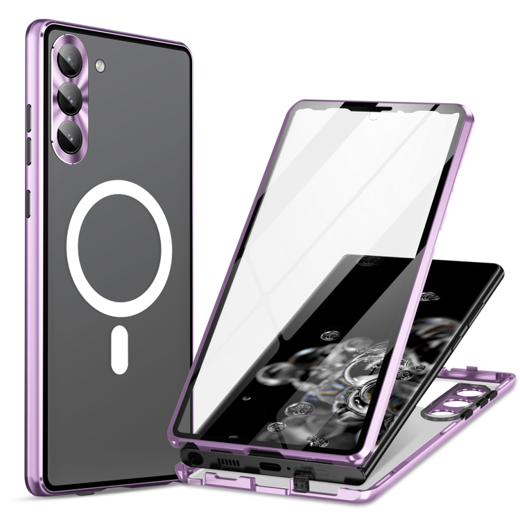 

For Samsung Galaxy S23+ 5G HD Full Cover Magsafe Magnetic Metal Tempered Glass Phone Case(Purple)