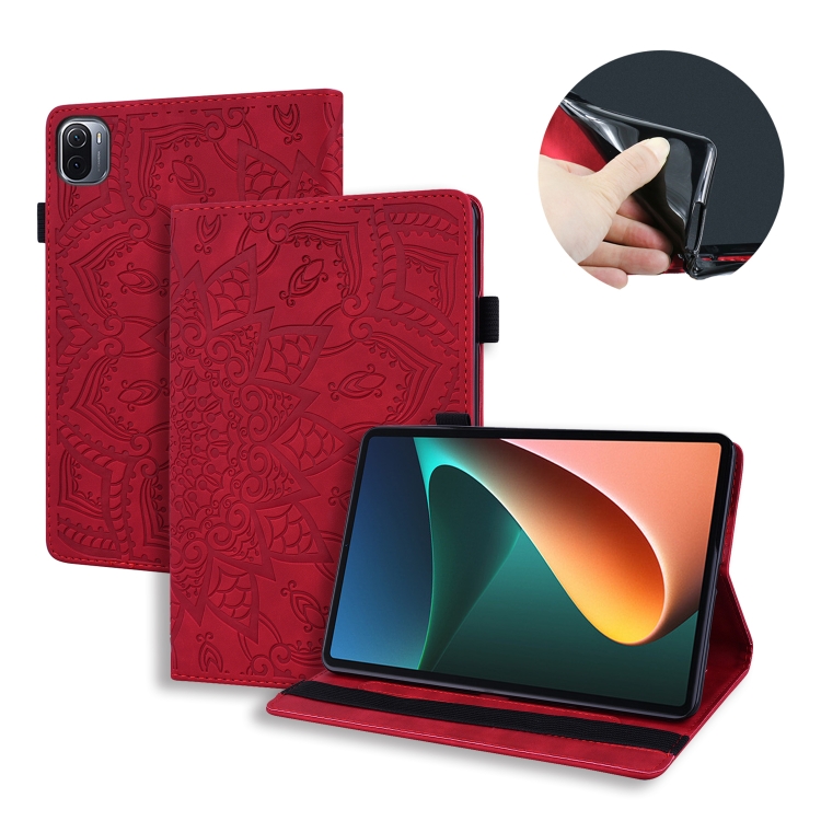 

For Xiaomi Pad 5 Pro 12.4 inch Calf Texture Embossed Flip Leather Tablet Case(Red)