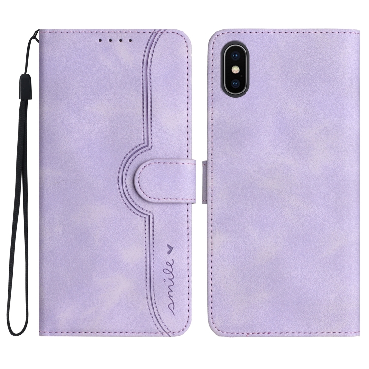 

For iPhone X/XS Heart Pattern Skin Feel Leather Phone Case(Purple)