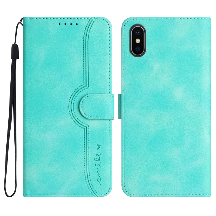 

For iPhone XS Max Heart Pattern Skin Feel Leather Phone Case(Light Blue)