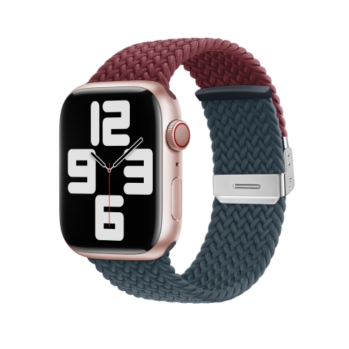 

Nylon Braided Stitching Buckle Watch Band For Apple Watch Ultra 49mm / Series 8&7 45mm / SE 2&6&SE&5&4 44mm / 3&2&1 42mm(Wine Red Deep Blue)