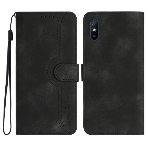 

For Xiaomi Redmi 9A/9AT/9i Heart Pattern Skin Feel Leather Phone Case(Black)