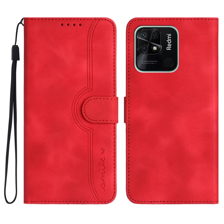 

For Xiaomi Redmi 10C 4G Global/10 India/10 Power Heart Pattern Skin Feel Leather Phone Case(Red)