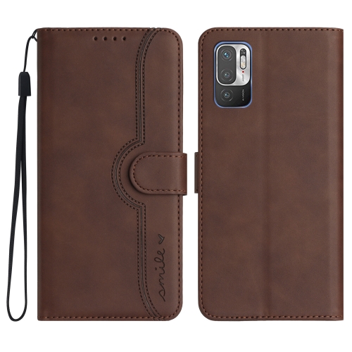 

For Xiaomi Redmi Note 10 5G Heart Pattern Skin Feel Leather Phone Case(Brown)