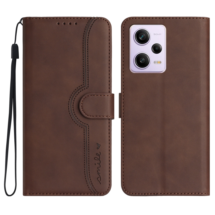 

For Xiaomi Redmi Note 12 Pro+ 5G Heart Pattern Skin Feel Leather Phone Case(Brown)