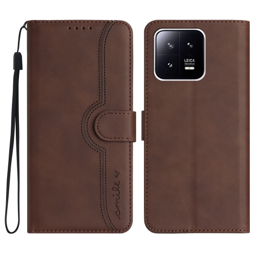 

For Xiaomi 13 Heart Pattern Skin Feel Leather Phone Case(Brown)