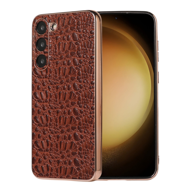 

For Samsung Galaxy S23 5G Sky Series Nano Electroplating Genuine Leather Phone Case(Coffee)