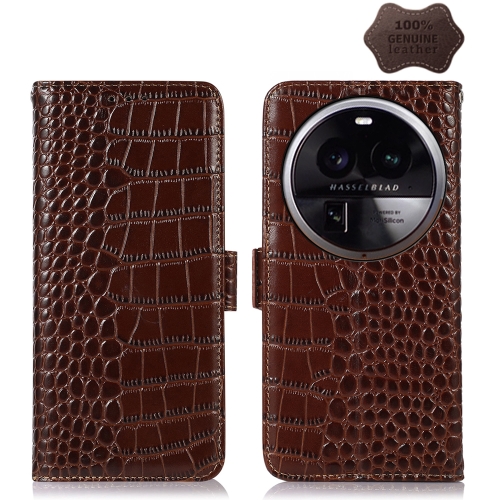 

For OPPO Find X6 Pro Crocodile Top Layer Cowhide Leather Phone Case(Brown)