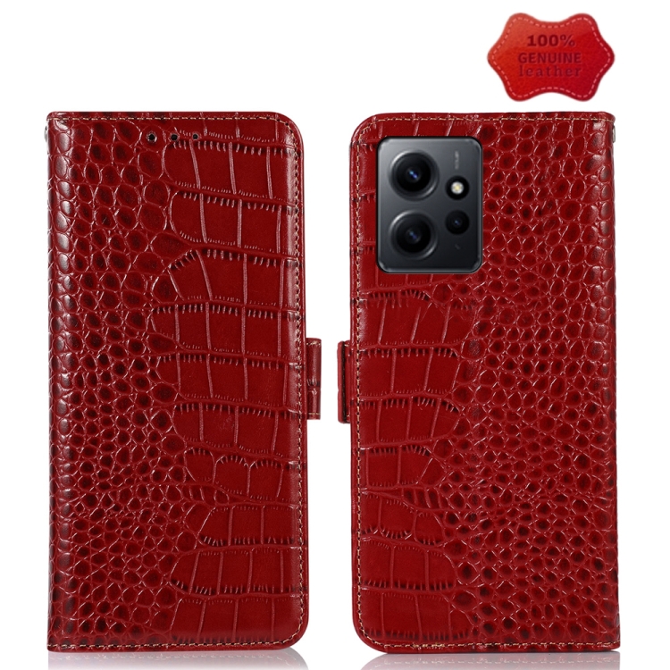 

For Xiaomi Redmi Note 12 4G Global Crocodile Top Layer Cowhide Leather Phone Case(Red)