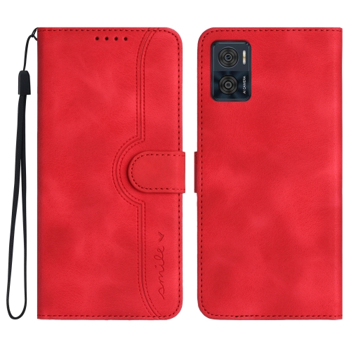 

For Motorola Moto E22 Heart Pattern Skin Feel Leather Phone Case(Red)