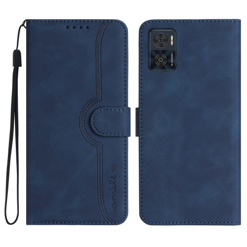 

For Motorola Moto E22 Heart Pattern Skin Feel Leather Phone Case(Royal Blue)