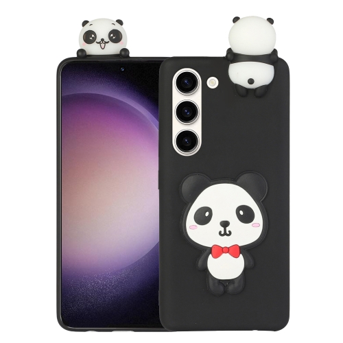 

For Samsung Galaxy S23 5G 3D Lying Cartoon TPU Shockproof Phone Case(Panda with Red Bow)