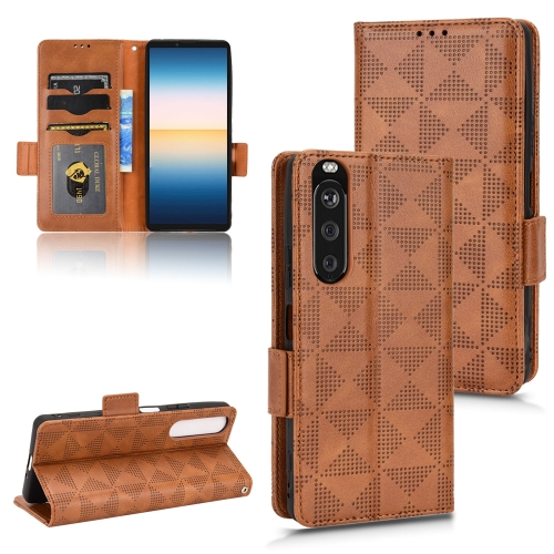 

For Sony Xperia 1 III Symmetrical Triangle Leather Phone Case(Brown)