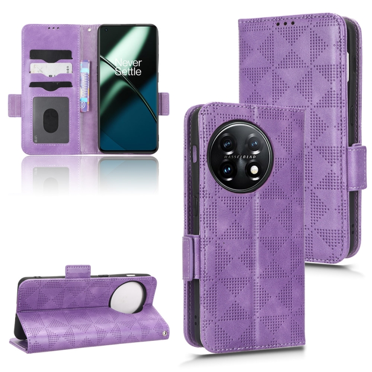 

For OnePlus 11 5G Symmetrical Triangle Leather Phone Case(Purple)