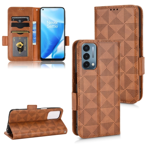 

For OnePlus Nord N200 5G Symmetrical Triangle Leather Phone Case(Brown)