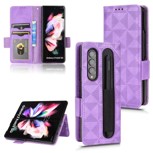

For Samsung Galaxy Z Fold3 Symmetrical Triangle Leather Phone Case(Purple)