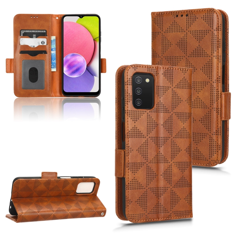 

For Samsung Galaxy A03s 164.2mm Symmetrical Triangle Leather Phone Case(Brown)