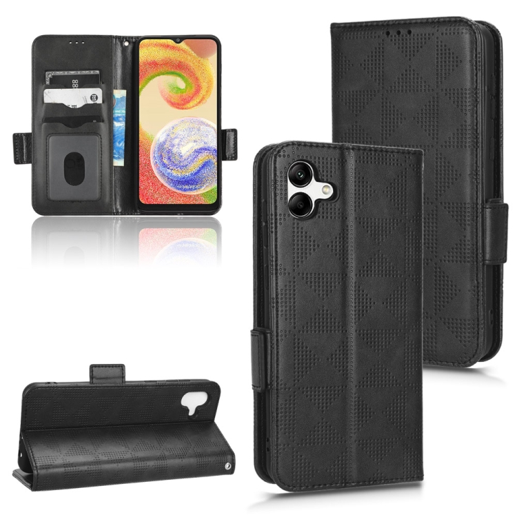 

For Samsung Galaxy A04 Symmetrical Triangle Leather Phone Case(Black)