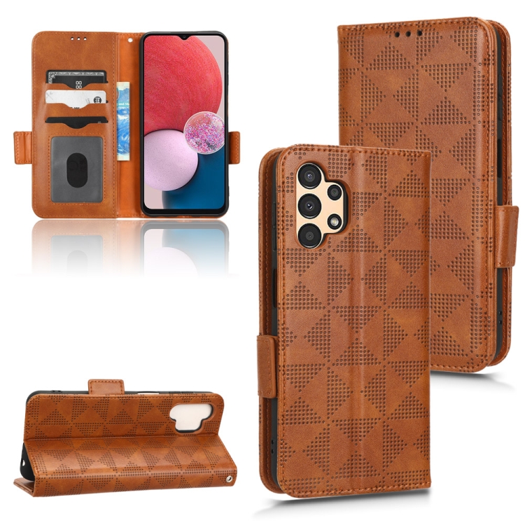 

For Samsung Galaxy A13 4G Symmetrical Triangle Leather Phone Case(Brown)