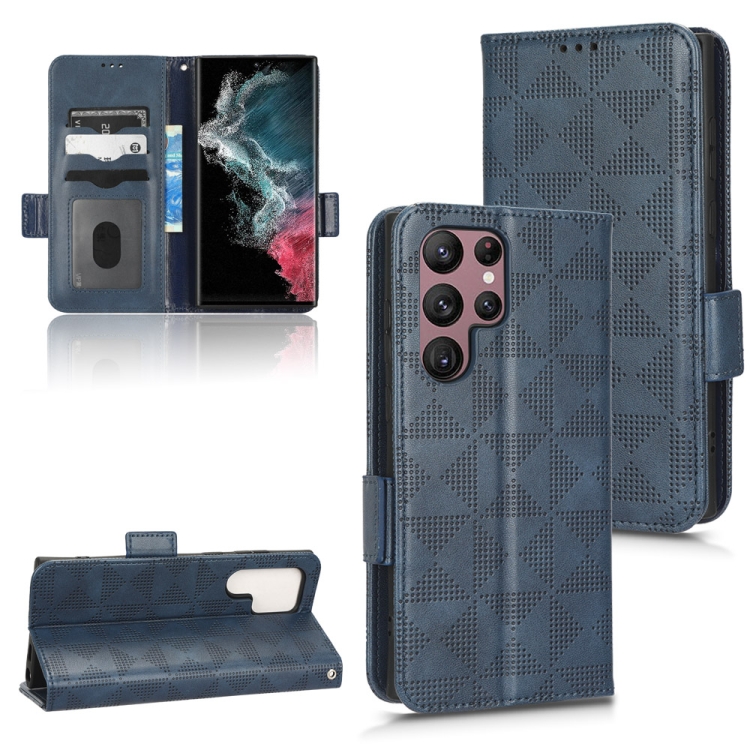 

For Samsung Galaxy S22 Ultra 5G Symmetrical Triangle Leather Phone Case(Blue)