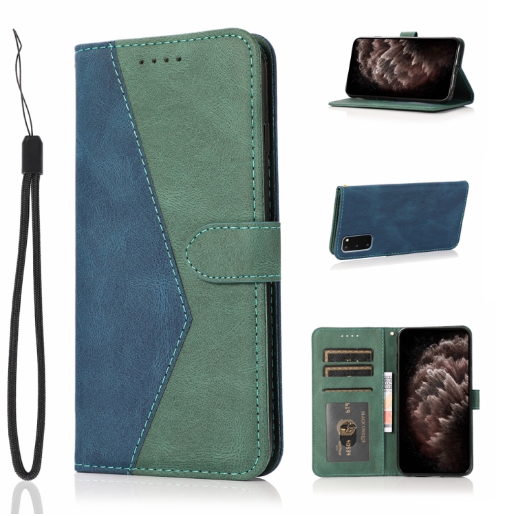 

For Samsung Galaxy S20 Dual-color Stitching Leather Phone Case(Blue Green)