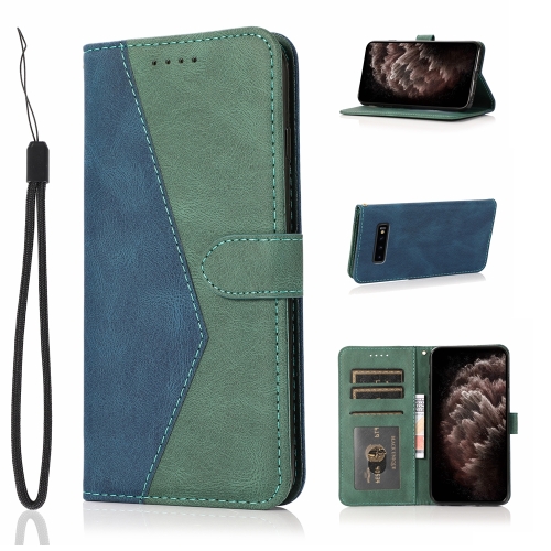 

For Samsung Galaxy S10 Dual-color Stitching Leather Phone Case(Blue Green)