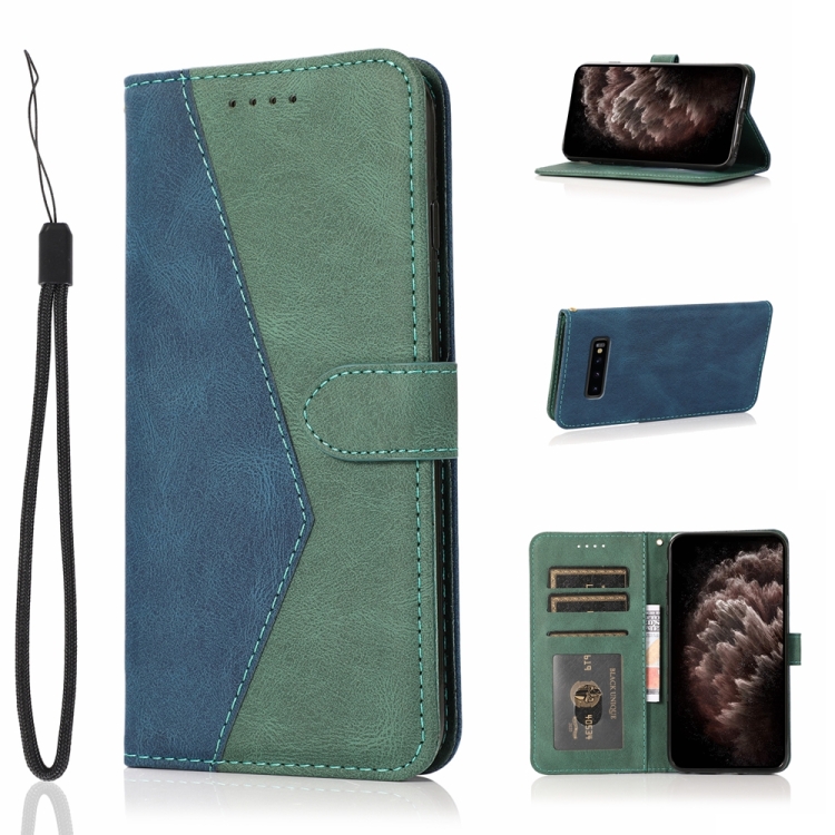 

For Samsung Galaxy S10+ Dual-color Stitching Leather Phone Case(Blue Green)