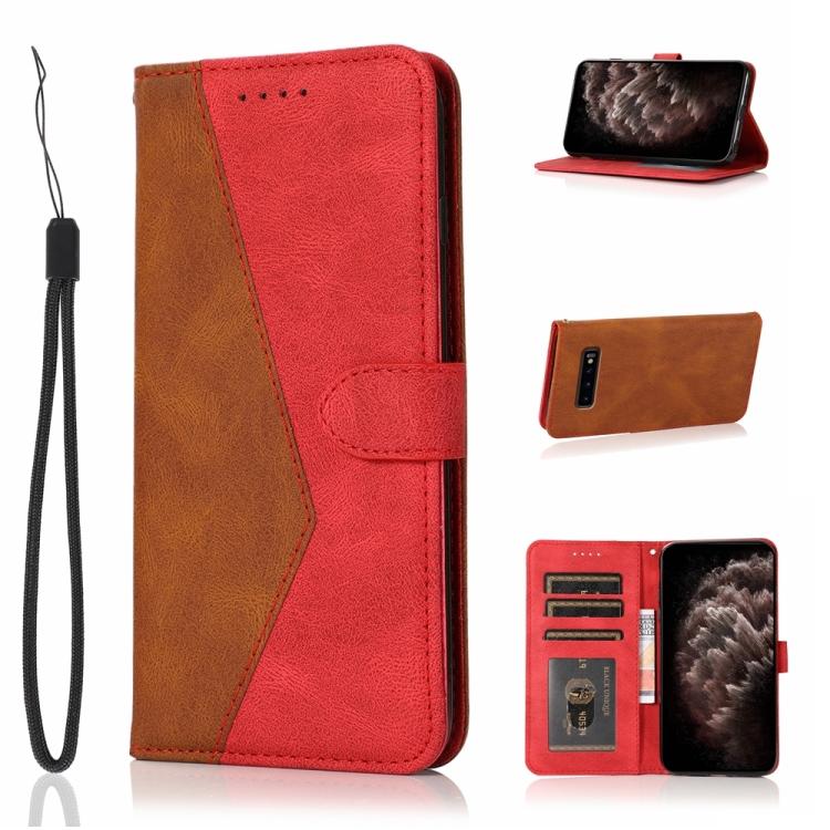 

For Samsung Galaxy S10+ Dual-color Stitching Leather Phone Case(Brown Red)