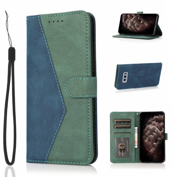 

For Samsung Galaxy S10e Dual-color Stitching Leather Phone Case(Blue Green)