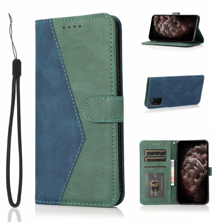 

For Samsung Galaxy S20+ Dual-color Stitching Leather Phone Case(Blue Green)