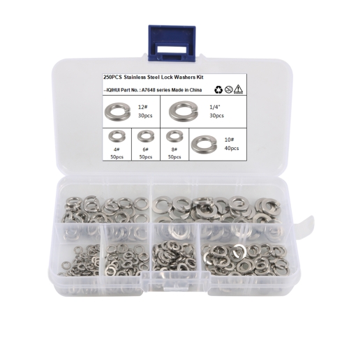 

A7648 250 in 1 6 Sizes 304 Stainless Steel Split Lock Spring Washer Kit