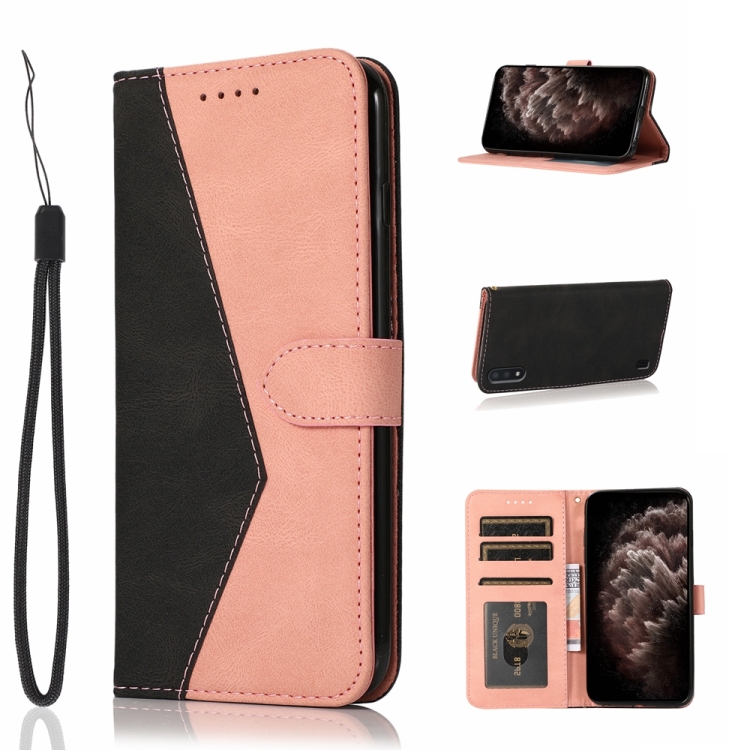 

For Samsung Galaxy A10 / M10 Dual-color Stitching Leather Phone Case(Black Rose Gold)