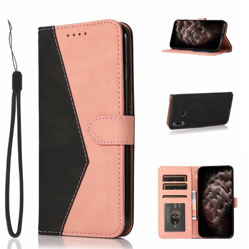 

For Samsung Galaxy A10s Dual-color Stitching Leather Phone Case(Black Rose Gold)