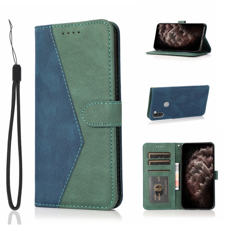 

For Samsung Galaxy A11 Dual-color Stitching Leather Phone Case(Blue Green)