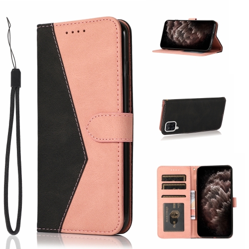 

For Samsung Galaxy A12 5G/4G / M12 Dual-color Stitching Leather Phone Case(Black Rose Gold)