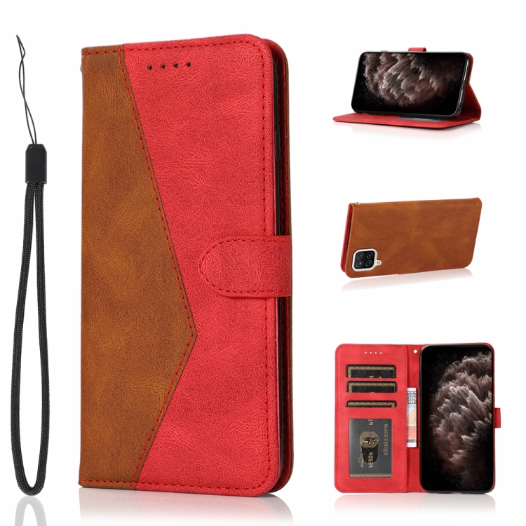 

For Samsung Galaxy A12 5G/4G / M12 Dual-color Stitching Leather Phone Case(Brown Red)