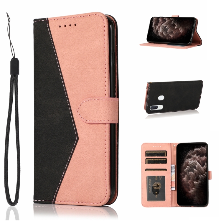 

For Samsung Galaxy A20e Dual-color Stitching Leather Phone Case(Black Rose Gold)