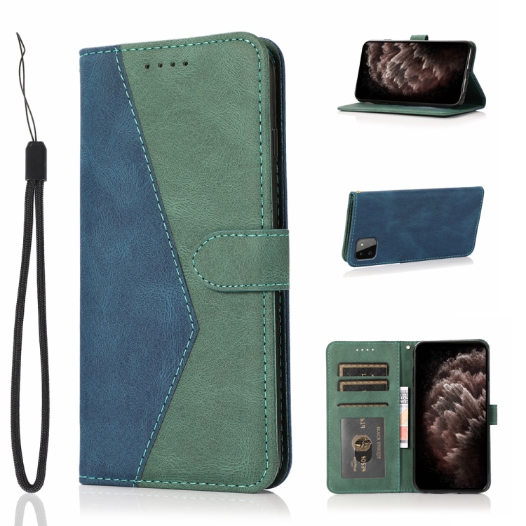 

For Samsung Galaxy A22 5G Dual-color Stitching Leather Phone Case(Blue Green)