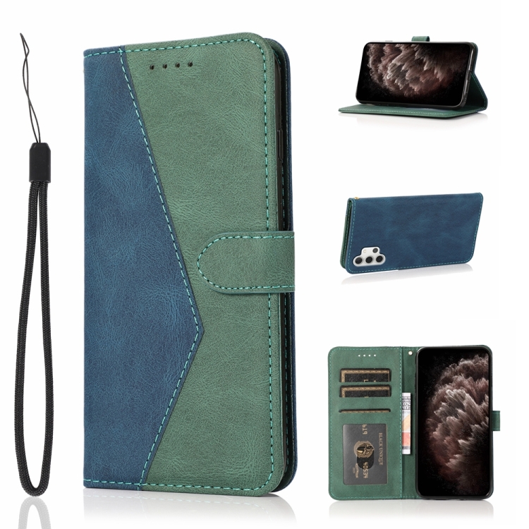 

For Samsung Galaxy A32 4G Dual-color Stitching Leather Phone Case(Blue Green)