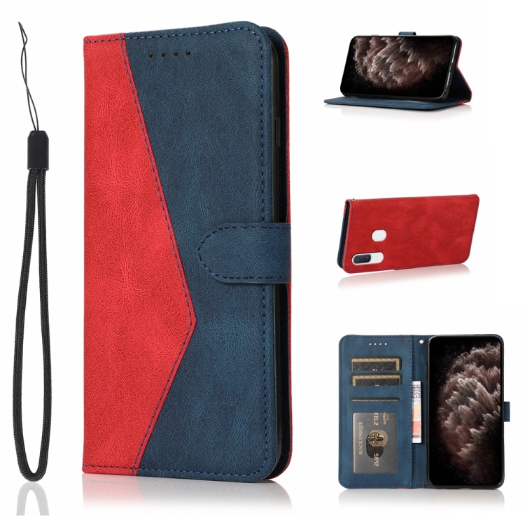 

For Samsung Galaxy A40 Dual-color Stitching Leather Phone Case(Red Blue)
