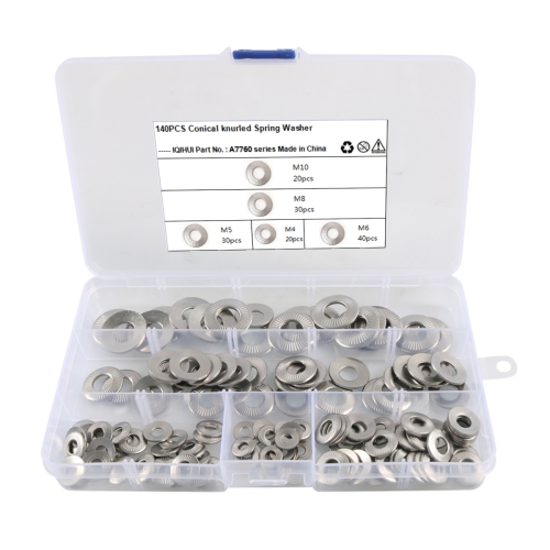 

A7760 140 in 1 5 Sizes 304 Stainless Steel Conical Knurled Spring Washer Assortment Kit