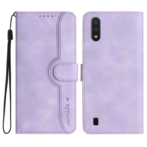 

For Samsung Galaxy A01/M01 Heart Pattern Skin Feel Leather Phone Case(Purple)