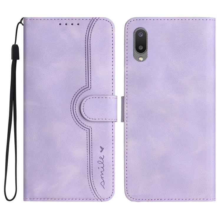 

For Samsung Galaxy A02 EU Version Heart Pattern Skin Feel Leather Phone Case(Purple)