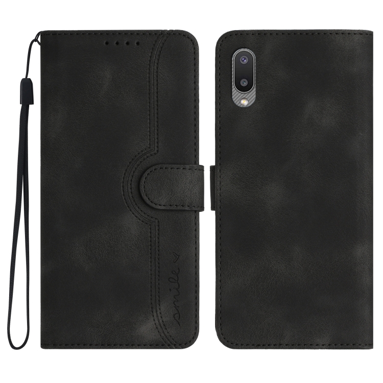 

For Samsung Galaxy A02 EU Version Heart Pattern Skin Feel Leather Phone Case(Black)