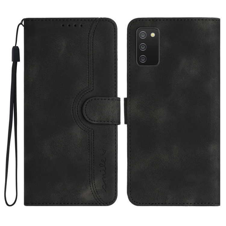 

For Samsung Galaxy A02s 164mm Heart Pattern Skin Feel Leather Phone Case(Black)