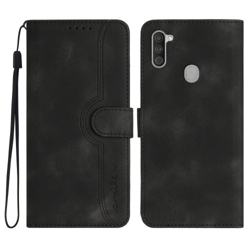 

For Samsung Galaxy A11 EU Version Heart Pattern Skin Feel Leather Phone Case(Black)