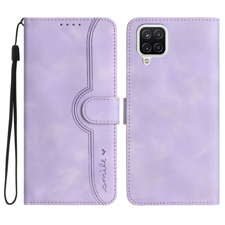 

For Samsung Galaxy A12 Heart Pattern Skin Feel Leather Phone Case(Purple)