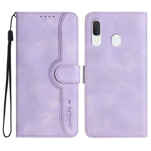 

For Samsung Galaxy A20/A30 Heart Pattern Skin Feel Leather Phone Case(Purple)