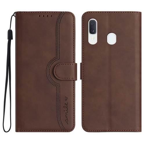 

For Samsung Galaxy A20e/A10e Heart Pattern Skin Feel Leather Phone Case(Brown)