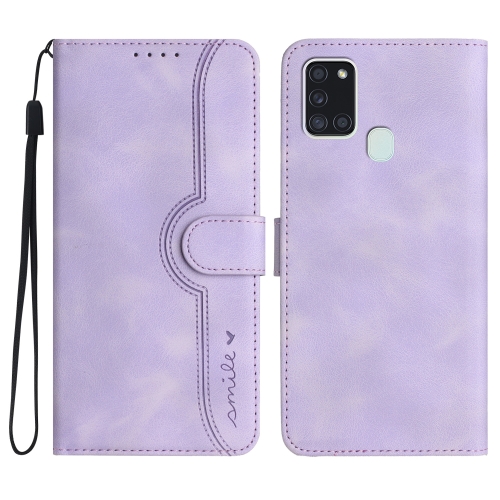 

For Samsung Galaxy A21s Heart Pattern Skin Feel Leather Phone Case(Purple)